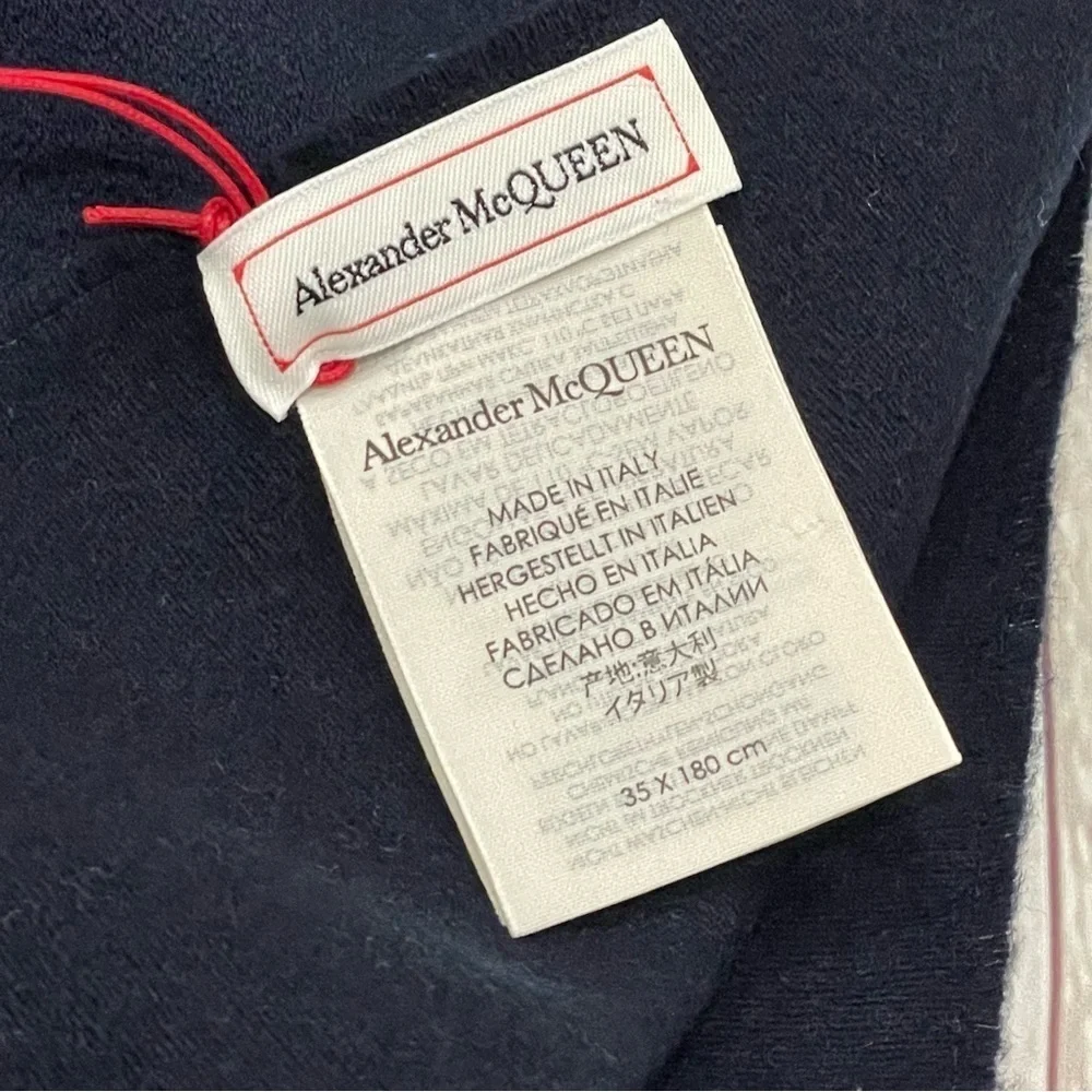 Alexander Mcqueen Navy Blue Selvedge Fringe Wool/Cashmere Unisex Scarf NWT $420